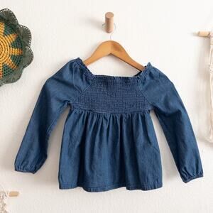 Shabby Chic Girl's Blue Chambray Smocked Baby Doll Blouse Top Size S